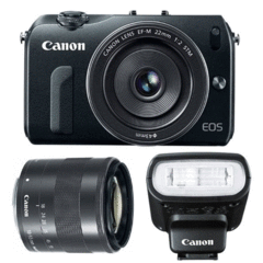 Canon EOS M with 22mm, 18-55mm, and 90EX Kit