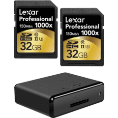 Lexar Professional Workflow SR1 Card Reader with 2 Lexar 32GB Professional 1000x SDHC Cards