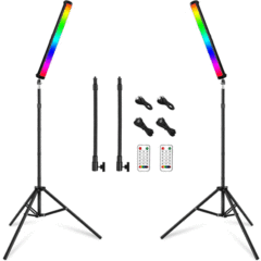 QEUOOIY 2-Pack of RGB LED Light Wand with Stand, Full Color 2500-9500K 5000 mAh with 78.7