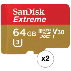 SanDisk 64GB microSDXC Extreme UHS-I with SD Adapter (2-Pack)