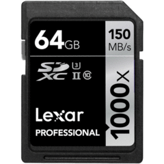 Lexar 64GB Professional 1000x UHS-II SDXC (Class 10, UHS Speed Class 3)