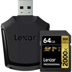 Lexar 64GB Professional 2000x UHS-II SDXC with SD Card Reader