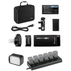 Flashpoint eVOLV 200 Pro TTL Pocket Flash Kit With Multi Charger and LED Light