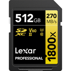 Lexar 512GB Professional 1800x UHS-II SDXC (GOLD Series)